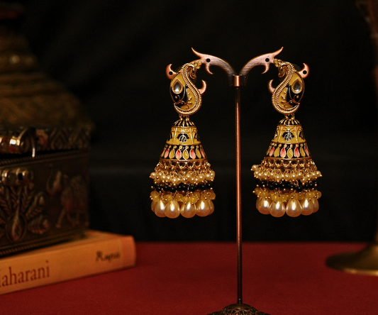 Moti Bagh Shringar Gold Plated Antique Long Earrings