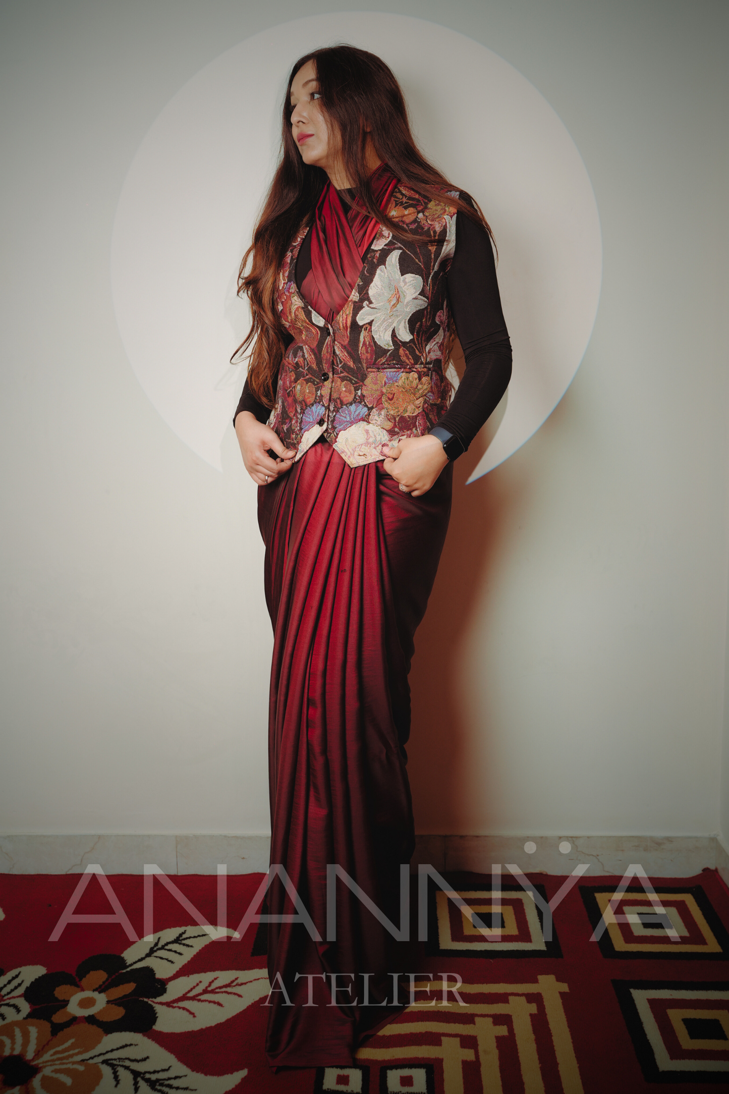 Masterstrokes Art Legacy Wine Handloom Cotton Malai Silk Saree