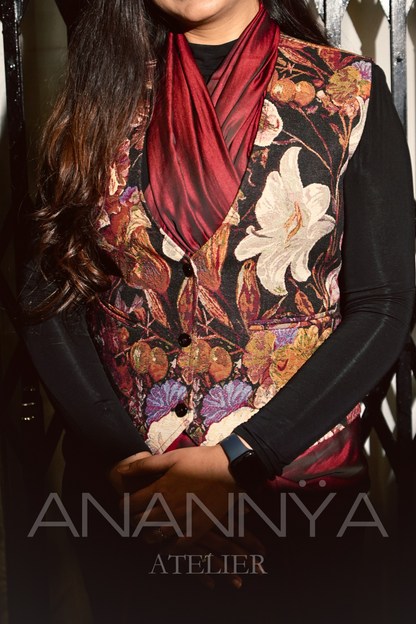 Matriarch Vintage Wine Waistcoat Jacket | Masterstrokes Art Legacy